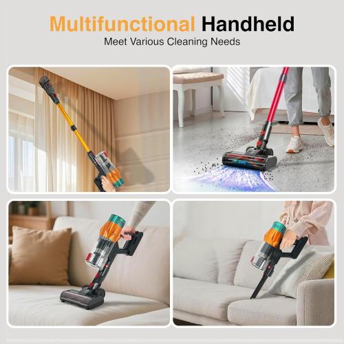 Cordless Vacuum Cleaners-48 KPa/580W with Upto 90Mins Runtime | Stick Vacuum Cleaner with 2 Hepa Filters-Wall Mounted-Touchscreen-Anti-Tangle Brush (UK Plug)