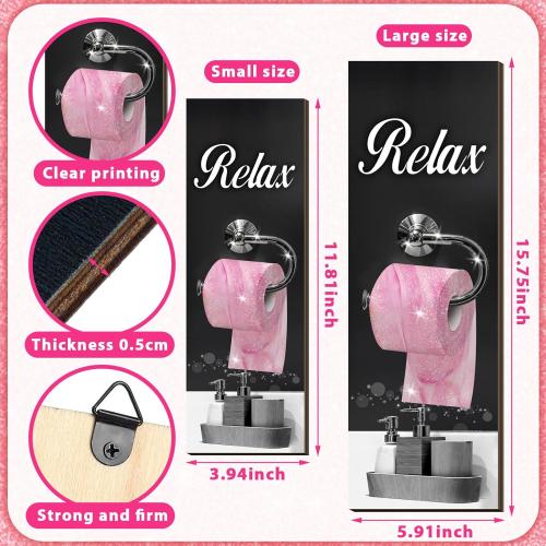 Honoson 4 Pcs Black and Pink Bathroom Decor Bathroom Picture Wall Art