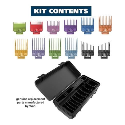 Wahl Clipper Genuine Secure-Fit™ Attachment Guard Organization Kit with Color Pro Colored Hair Clipper Guide Combs, 14 Piece Premium Storage Kit Hair Clippers, Multicolor - 3291-100
