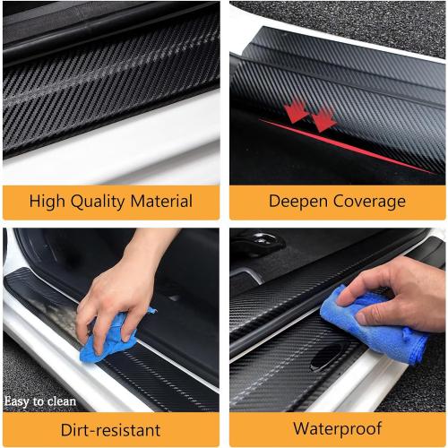 Car Door Sill Protectors Compatible with Dodge RAM 1500 Accessories- 4Pcs Door Entry Guard Scuff Sill Protector Plate- Carbon Fiber Anti-Scratch Sticker- Upgraded Full Coverage
