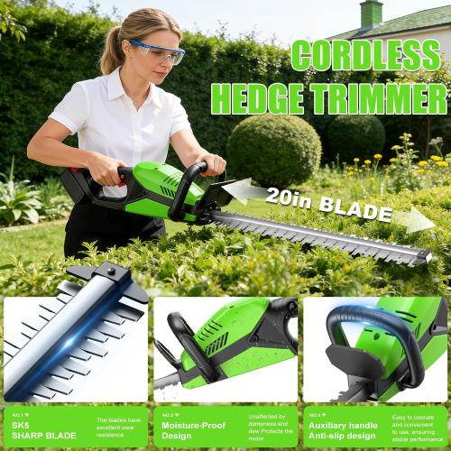 Electric Hedge Trimmers 21v Cordless Hedge Trimmer with Battery & Charger Included Handheld Electric Trimmers with Steel Blade Bush Trimmer for Garden Yard, Green
