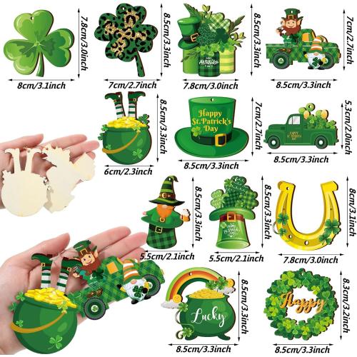 Sintuff 36 Pieces St. Patricks Day Decorations Wooden Shamrock Ornaments for Tree St Patricks Day Ornaments Irish Hanging Decorations for Party