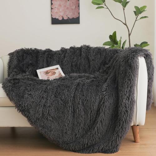 Dark Grey Fluffy Throw Blanket –  Soft & Cozy Plush Blanket, Fuzzy Shaggy Couch Bed Cover for Living Room, Bedroom Decor – Gift for Women, Men, Him & Her