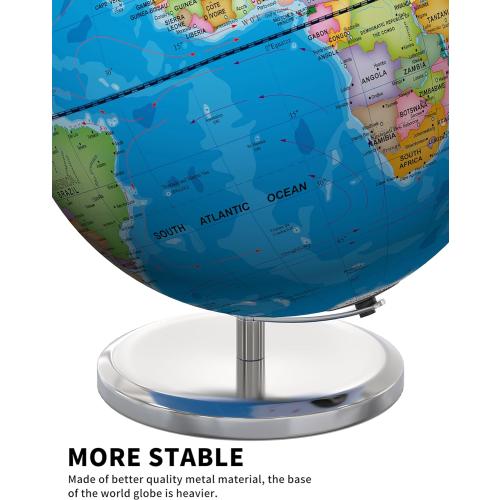 SOUNDANCE 13 Inch World Globe with Stable Heavy Metal Base, Educational Globe for Kids Learning, Large Globes Lamp with Colorful HD World Map Details, Constellation