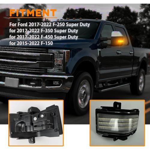 LED Rear Side Mirror Light DRL Amber Sequential Turn Signal Lamp Feature Kit for Ford 2015-2022 F150 2017-2022 F250 F350 F450 super duty,Full LED Side Marker Mirror Lamp,2pc