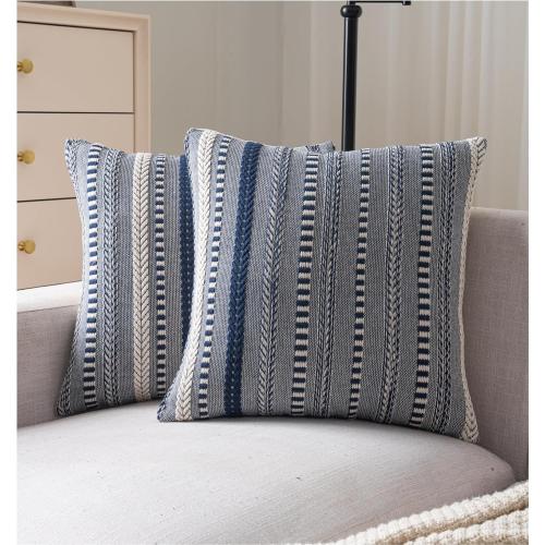 Boho Throw Pillow Covers 20x20 Inch Set of 2, Farmhouse Decorative Couch Pillow Cases, Navy Blue Accent Pillows of Bed, Sofa Bedroom Living Room Home Decor Cushion Cover