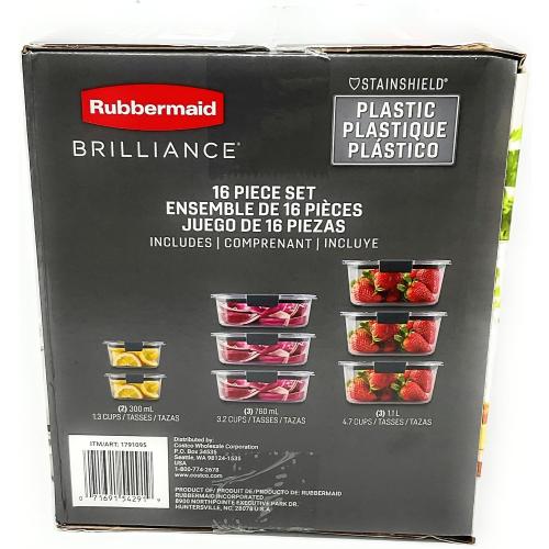Rubbermaid Brilliance Food Storage Containers with Lids - 16 Piece Set