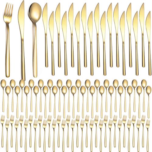 240 Pcs Gold Silverware Set for 80 - Stainless Steel Flatware Cutlery Set Include Forks, Knives & Spoons for Wedding Parties, Kitchen, Restaurant - Dishwasher Safe