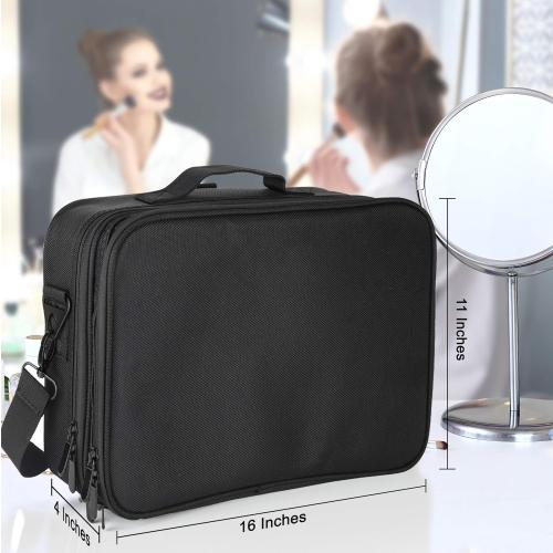 Travel Makeup Case Cosmetic Train traveling kit Organizer Portable Artist Storage Makeup Bag with Adjustable Dividers for Cosmetics Makeup Brushes Jewelry Digital Accessories 16x11x4 waterproof bag