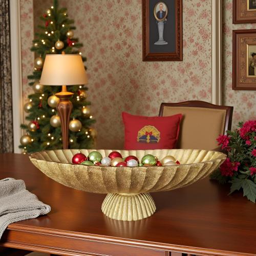 14.5 Large Decorative Long Bowl decor - Fluted Scalloped Decorative Bowls for Home Decor - Ruffle Decor,Stylish Key Bowl for Entry Table,Decorative Fruit Bowls for Kitchen Counter,Golden