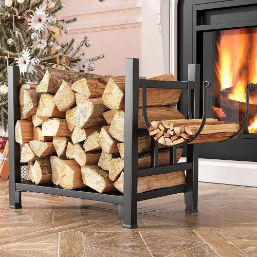 GREENER Small Firewood Rack Indoor Log Holder Wood Storage For Fireplace, Heavy Duty Metal Firewood Holder with Removable Holders, Up-Loaded to 120lb, Size: 17.7“L*11.8 W*16.2 H