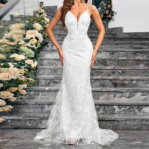 Size M/L ....Lace Mermaid Wedding Dresses for Bride 2024 Summer Beach Tulle Long Bridal Gowns V Neck Backless Bodycon Maxi Dresses