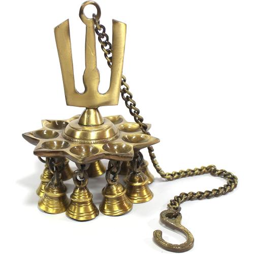 Krishna Wall Hanging Brass Diya with Bells and Chain | Oil Lamp | Home Decor | Diya, Deepak, Deepam (Namah Design Diya) | Brass
