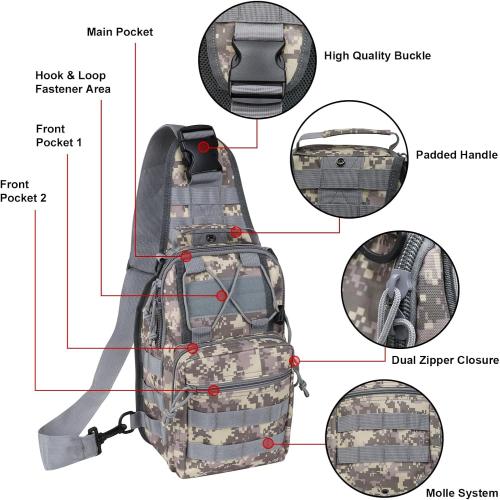 Qcute Tactical Backpack, Waterproof Military Cross-body Molle Sling Shoulder Backpack Chest Bag for Outdoor Every Day Carry