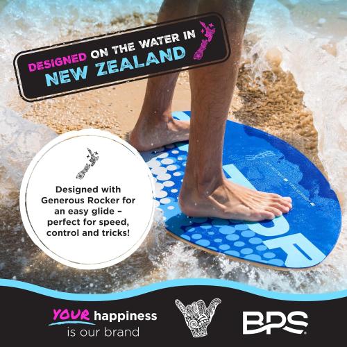 BPS New Zealand ‘Gator’ Skimboard with Colored EVA Grip Pad and High Gloss Clear Coat Wooden Skim Boards for Kids and Adults | Choose from 3 Sizes and Traction Pad Color
