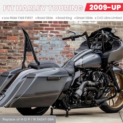 09-25 One-Piece Passenger Backetst Sissy Bar Fits Harley Street Glide Road Glide Electra Glide Road King Electra Models, Gloss black