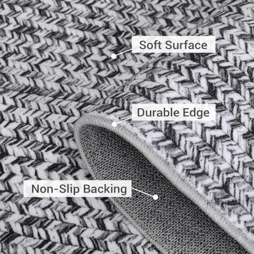 Runner Rug Print Braided Hallway Runner Rug Washable Entryway Rug, Stain Resistant Non-Slip Area Rug Farmhouse Solid Printed Textured Carpet for Bedroom Laundry Kitchen, Grey, 2' x 6'