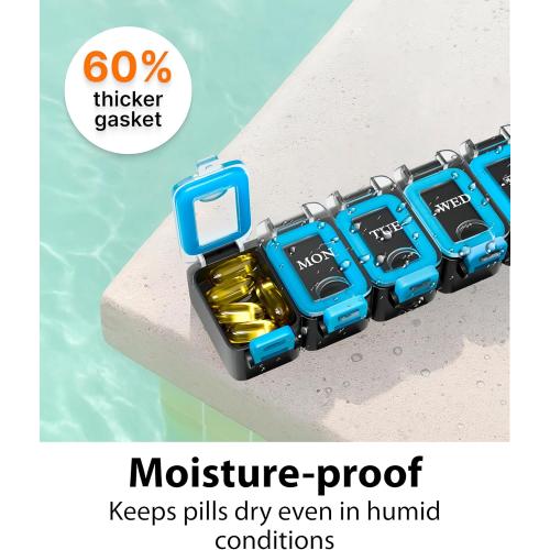 Weekly Pill Organizer 1 time a Day – Pill Box 7 Day with Enhanced Waterproof Seal, Large compartments Hold Big Vitamins & Supplements, Upgraded Locking lids, for Home & Travel use, Durable Hard case
