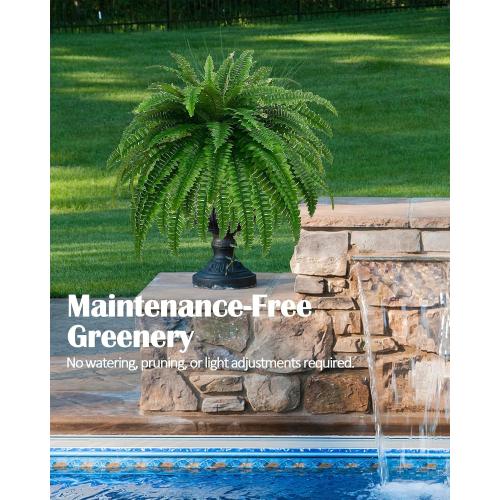 GYERB 48 Large Artificial Boston Fern Plants for Outdoor Indoor, Fake Ferns for Front Porch Hanging, Faux Greenery Bushes for Home Garden Office Decor, Silk Fern with Realistic Fronds, 88 Branches