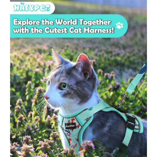 Halypet Cat Harness and Leash Set[MAX Safety 4th-Gen] Cute Escape Proof Vest Harness for Girl&Boy Cat Walking, Comfortable Adjustable Leash and Reflective Strips for Outdoor Kitten, S Purrfect Green
