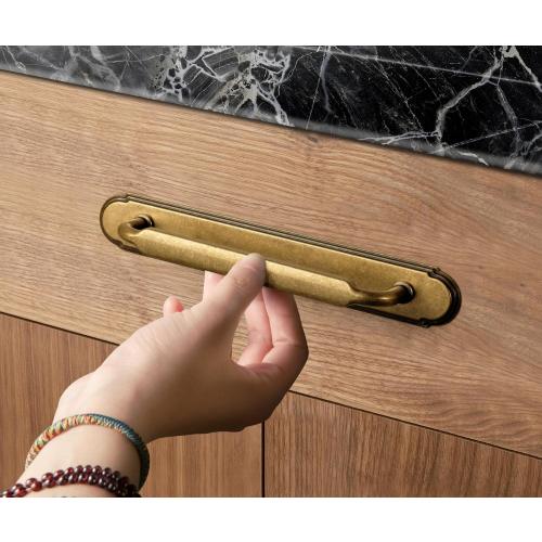 Goo-Ki 2 Pack Antique Brass Cabinet Pulls with Backplate Spacer, 5 Hole Center Kitchen Drawer Pulls Handles with Base Plate Zinc Alloy Hardware