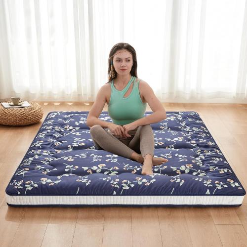 Blue Dr.Futon Japanese Floor Futon Mattress Extra Thick Folding Roll Up Bed Topper Mat for Guest,Lounger and Tavel