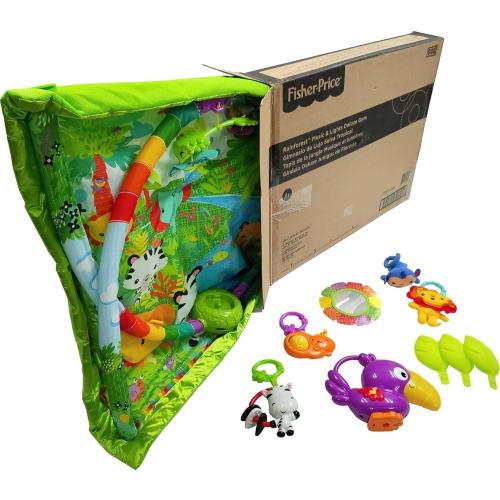 Fisher-Price Baby Playmat Rainforest Music & Lights Deluxe Gym with 10  Activities & Toys for Developmental Play for Newborns Ages 0  Months