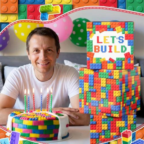6 Pcs Large Building Block Party Decorations Boxes, 12 Inch Brick Theme Cardboard Box Backdrop Props Boxes for Building Block Birthday Party Decorations