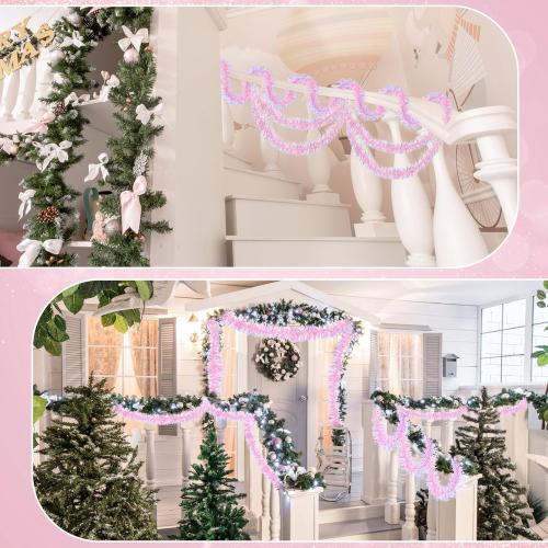 49.2 ft Pink Tinsel Garland Pink Glittering Decoration Metallic Garland for Valentine Birthday Wedding Party Easter Halloween Holiday Festivities Indoor Outdoor Home Christmas Decor Supplies