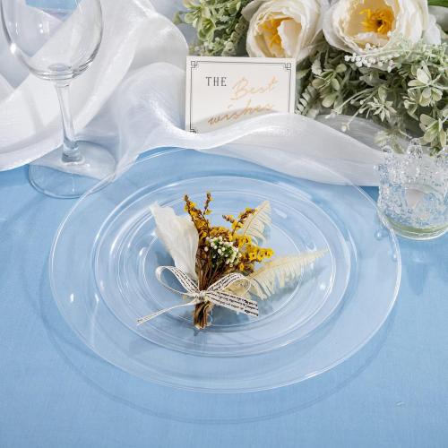 FLOWERCAT 100PCS Clear Plastic Plates - Heavy Duty Clear Disposable Plates for Fall Party/Wedding/Christmas - Include 10inch & 7inch Dinner/Dessert Plates for 50guests
