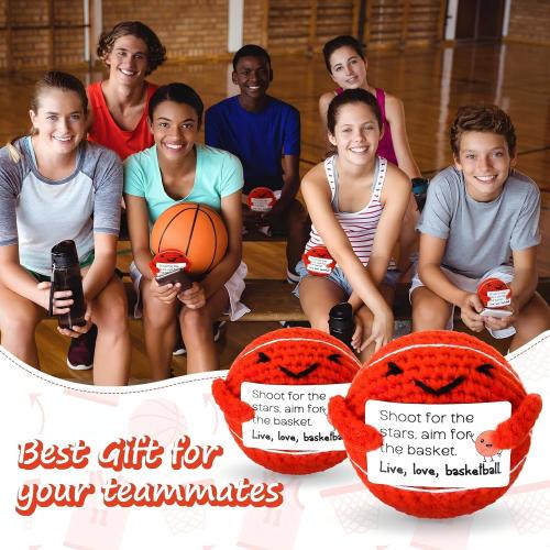 12 Pcs Christmas Basketball Gifts Bulk Handmade Crochet Basketballs with Positive Cards for Team Coach Coworker Friend Birthday Holiday Party Favors Home Decor Supplies