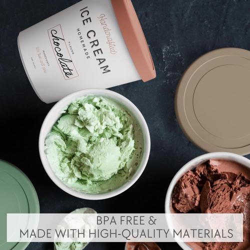 ZICOTO Set of 3 Reusable Ice Cream Containers 1 Quarts ea. - Perfect for Homemade Sorbet, Frozen Yogurt Or Gelato - Stackable Storage Pint Containers, Stickers And Lids Stores Easily In Freezer