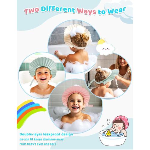 Kids Shower Cap, Baby Hair Washing Shield, Bath Visor for Toddlers, Bathing Head Face Eye Ear Protector, Air Cushioned Shampoo Caps with 20-Size Adjustment for 6Month  to Adult (Blue)