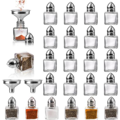 ZEAYEA Set of 22 Small Salt and Pepper Shakers, 0.5 oz Mini Glass Seasoning Jars with Funnel, Glass Cube Body Spice Shakers for Wedding, Party, Restaurant, Home Kitchen Supplies