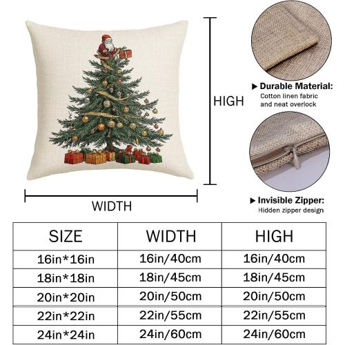 Merry Christmas Pillow Covers 18x18 Inch Santa Pine Tree Golden Balloons Throw Pillows For Couch Soft Durable Cushion Covers Winter Holiday Farmhouse Pillow Cases for Bed Sofa Decor Set of 2