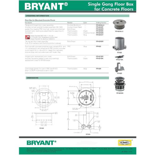TRADESELECT RF406ALU Floor Box Cover with 15A 125V Outlet Included, Aluminum