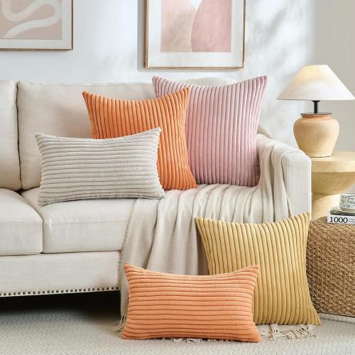 Fancy Homi Set of 2 Blush Pink Boho Small Lumbar Decorative Throw Pillow Cover 12x20 Inch for Couch Bed Chair, Aesthetic Modern Bohemian Room Decor, Soft Fluffy Corduroy Rectangle Cushion Case 30x50cm