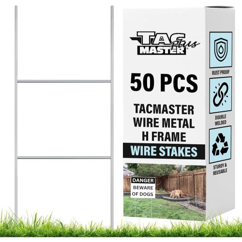 Tacmaster Wire Metal Yard and Sign H Stakes – Durable Blank Lawn Sign Posts for 4mm Corrugated Panels, Real Estate Signs, Waterproof and Wind Resistant, Ideal for Outdoor Use, 30x10 – 50 Pack