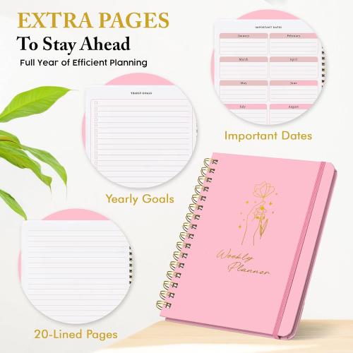 Undated Weekly Planner – Minimalist Daily Planner Notebook for Work, Home & Daily Writing | Simple Matte Planner for Goals, Appointments, Notes & Productivity, Elegant Cardstock Pages, Pink