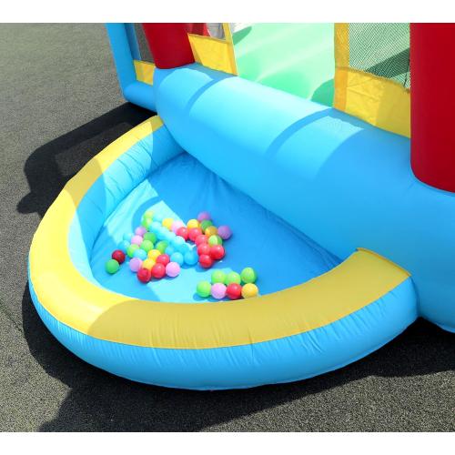 Inflatable Bounce House with Slide, Jumping Castle with Blower and Wave Pool, Basketball Rim, Football Goal