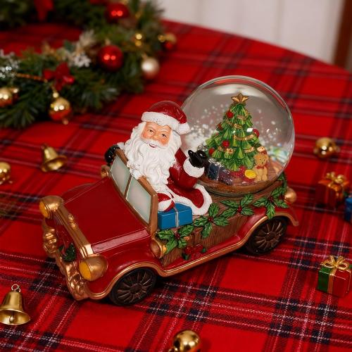 Christmas Red Pickup Train Snow Water Lantern Santa Claus with Christmas Tree, Battery Operated Lighted Spinning Lantern for Christmas Festival Decoration Gifts