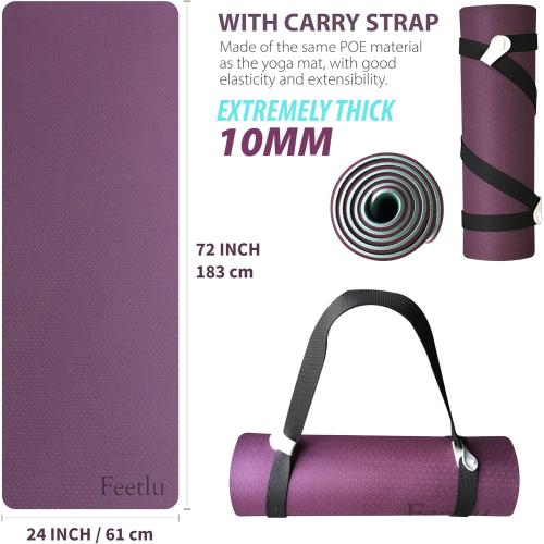 Extra Thick Exercise Yoga Mat with Strap - 2/5 Inch (10MM), Non-Slip Workout Mat for Yoga, Pilates, and Floor Exercises