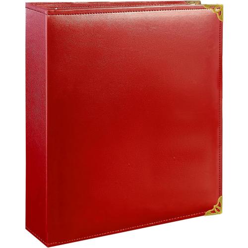 Vintage Leather 3 Ring Binder, 2 Inch D Ring, Holds 8.5 x 11 Paper Letter Size, Brass Corner Protectors, Faux Leather Cover, Professional Office & School Binder (1 Pack, Red, 2 Inch)