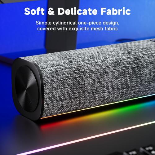 SOULION R100 Bluetooth Computer Speakers with Dynamic LED Light, USB Plug & Play PC Speakers with Switch Button, Clearly Sound Soundbar for Desktop Laptop Monitor(USB-C to USB Adapter Included)