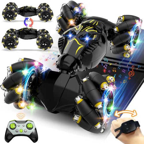 Remote Control Stunt Car Toys: Christmas Birthday Gifts for Boys Toys Ages 6-12 - 2.4Ghz Gesture Sensing Remote Control Cars with Light and Music Spray - 8WD Drift 360° Rotating RC Car for 7-14 Kids