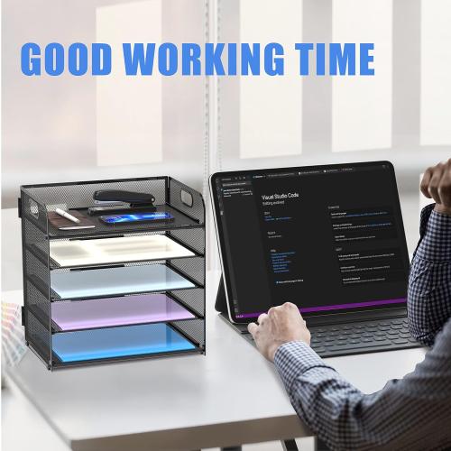 Supeasy 5 Trays Paper Organizer Letter Tray with Handle-Mesh Desk File Organizer, Paper Sorter Desk Organizer for Office, Home or School