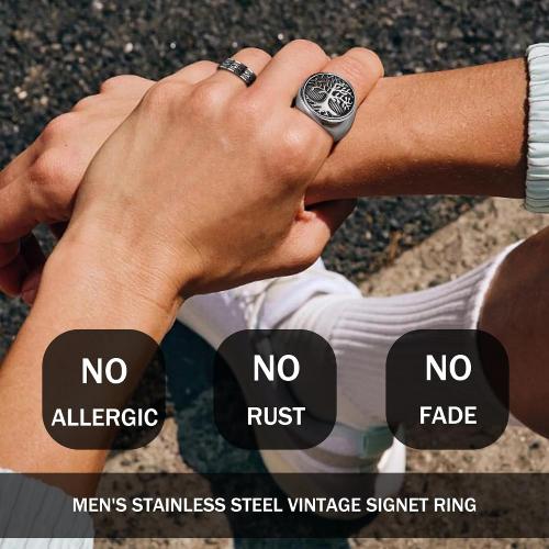 MEDOJO 10 Pcs Men's Stainless Steel Vintage Signet Ring Square Pinky Thumb Chunky Thin Band Ring Vintage Biker Band Rings Set 7-13