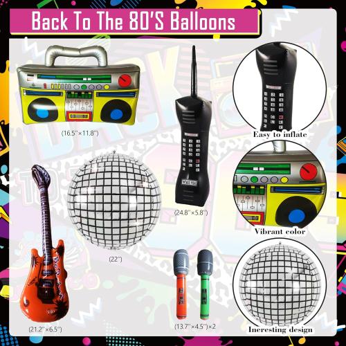 80s Party Decorations 90s Theme Birthday Party Decorations 80s Party Supplies with Back To The 80's Backdrop Tablecloth HAPPY BIRTHDAY Bannner Radio Boombox and Mobile Phone Balloon Arch Kit
