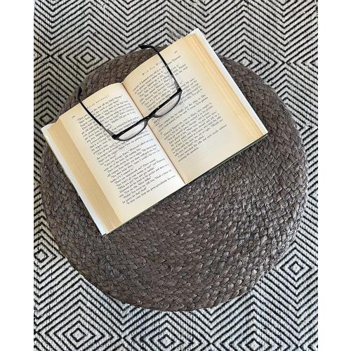 S & L Homes Pouf Ottoman - 100% Jute Braided Footrest Pouf Hand Knitted Traditional Cord Boho Pouffe for Living Room, Bedroom, Nursery, Patio, Lounge Colorblock - Natural Brown (20”x20”x10”)