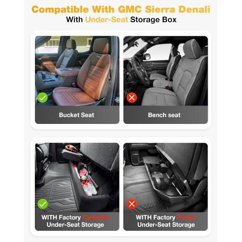 3W Floor Mats Fit for 2019-2025 2026 Chevy Silverado/GMC Sierra Denali 1500 & 2020-2025 2026 GMC Sierra 2500/3500 HD Crew Cab TPE All Weather Floor Liner, Fit For 2nd Row with Factory Carpeted Storage
